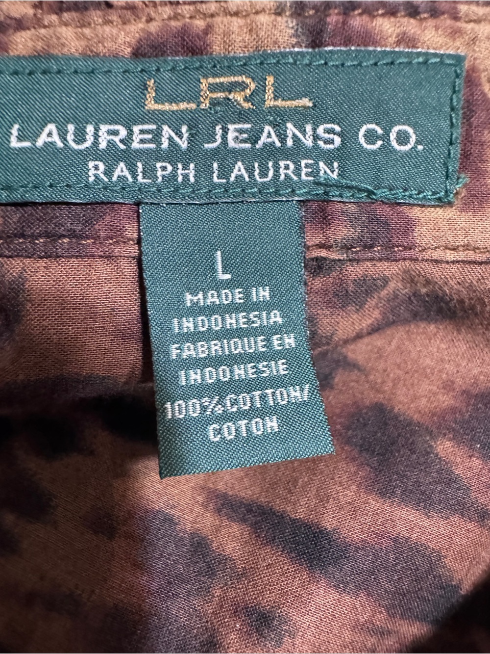 Y2K Lauren Ralph Lauren Animal Print Ruffle Neck Shirt size L Indie Sleaze Retro - Picture 6 of 9